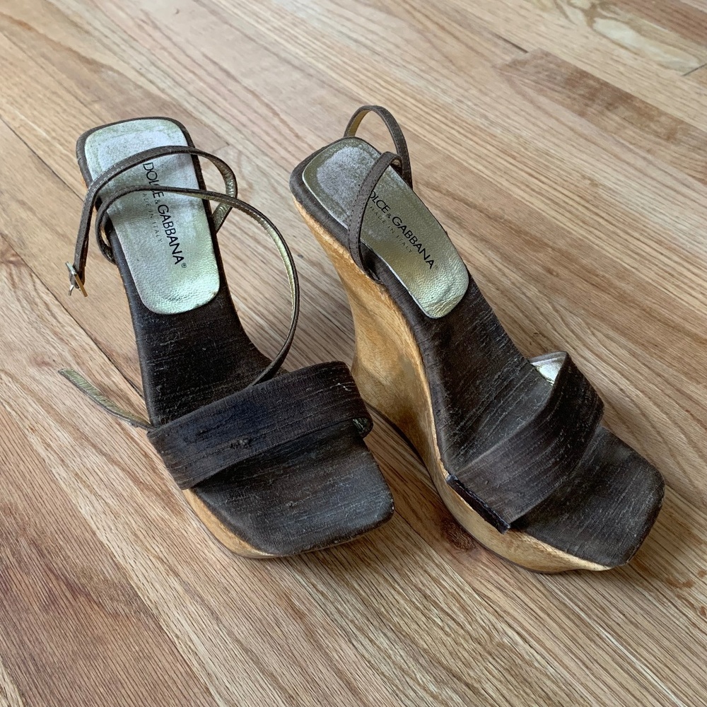 90's Dolce & Gabbana Strappy Silk Platform Wedge